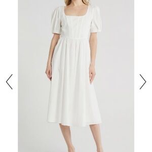 Wayf White Puff Sleeve Midi Dress
